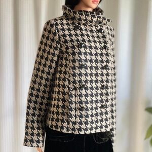 NWT Vintage Y2K Tibi Houndstooth Wool Blend Coat Double Breasted Peacoat Size 4‎